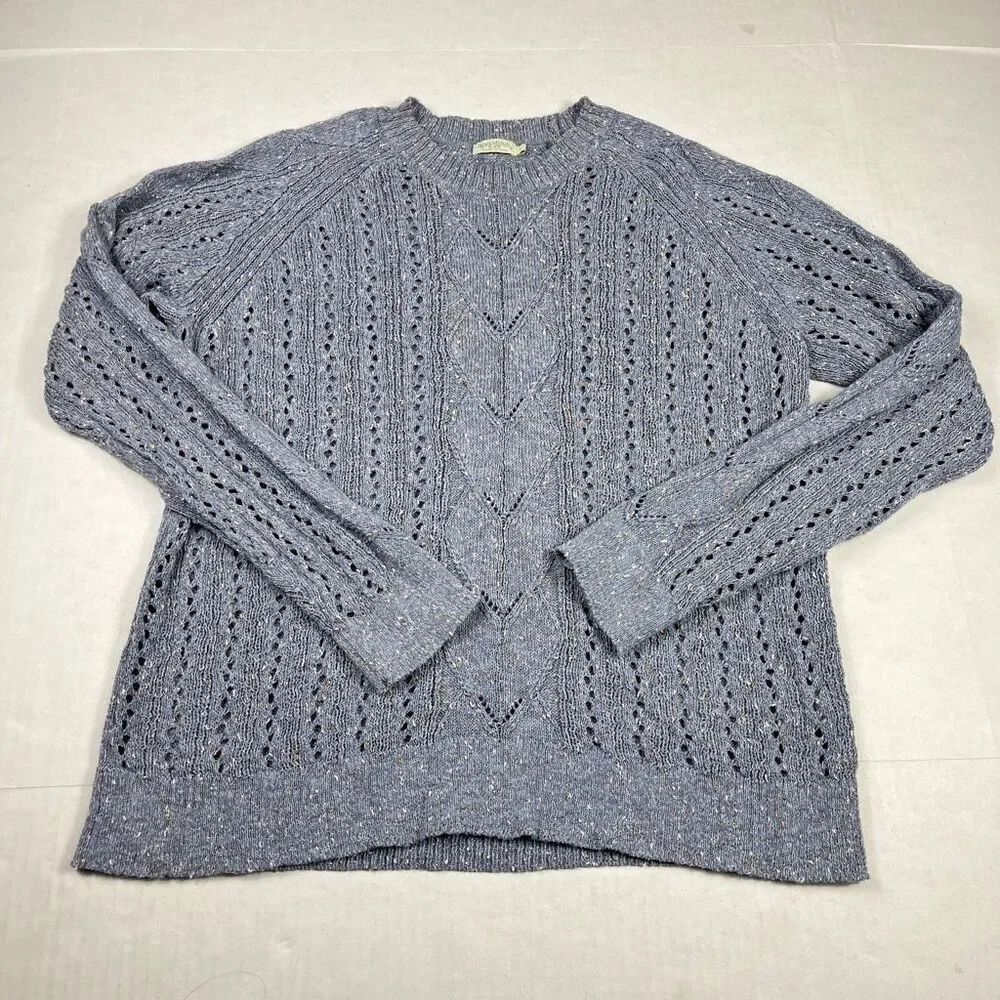 Spartina 449 Linen Blend Sweater Blue Open Knit Cozy Speckled Relaxed Fit L